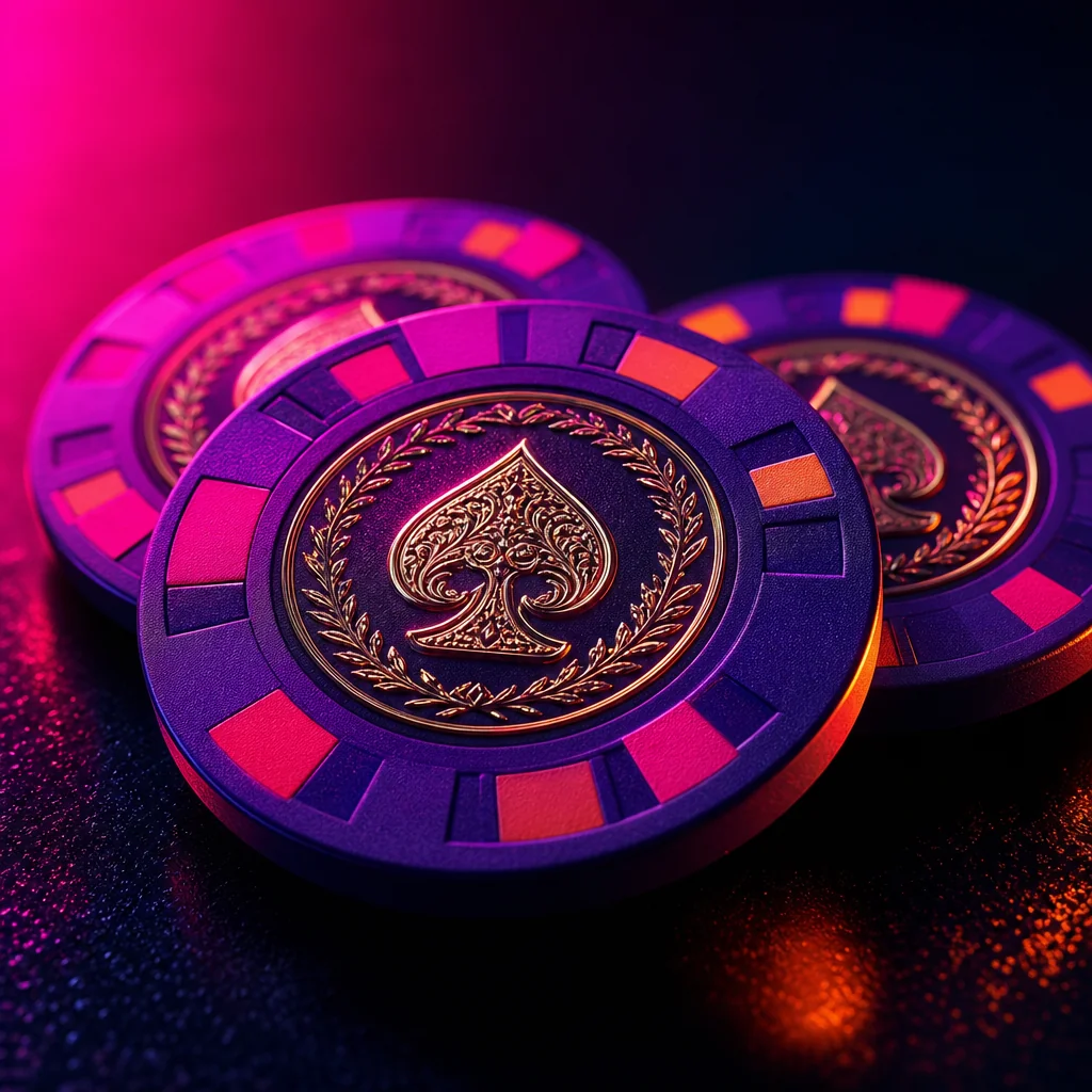 Macro shot of casino chips stacked on felt table